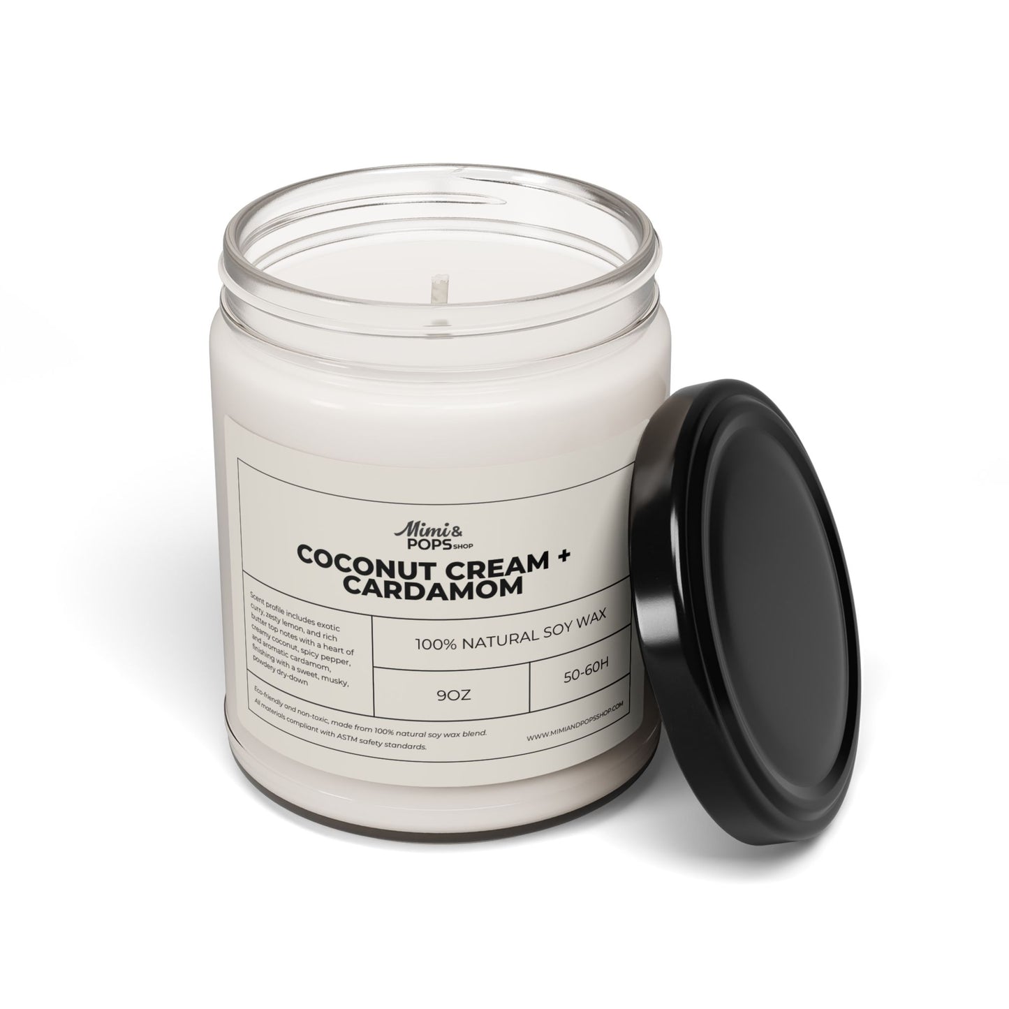 Close-up of Coconut Cream and Cardamom Soy Candle showing smooth soy wax and cotton wick