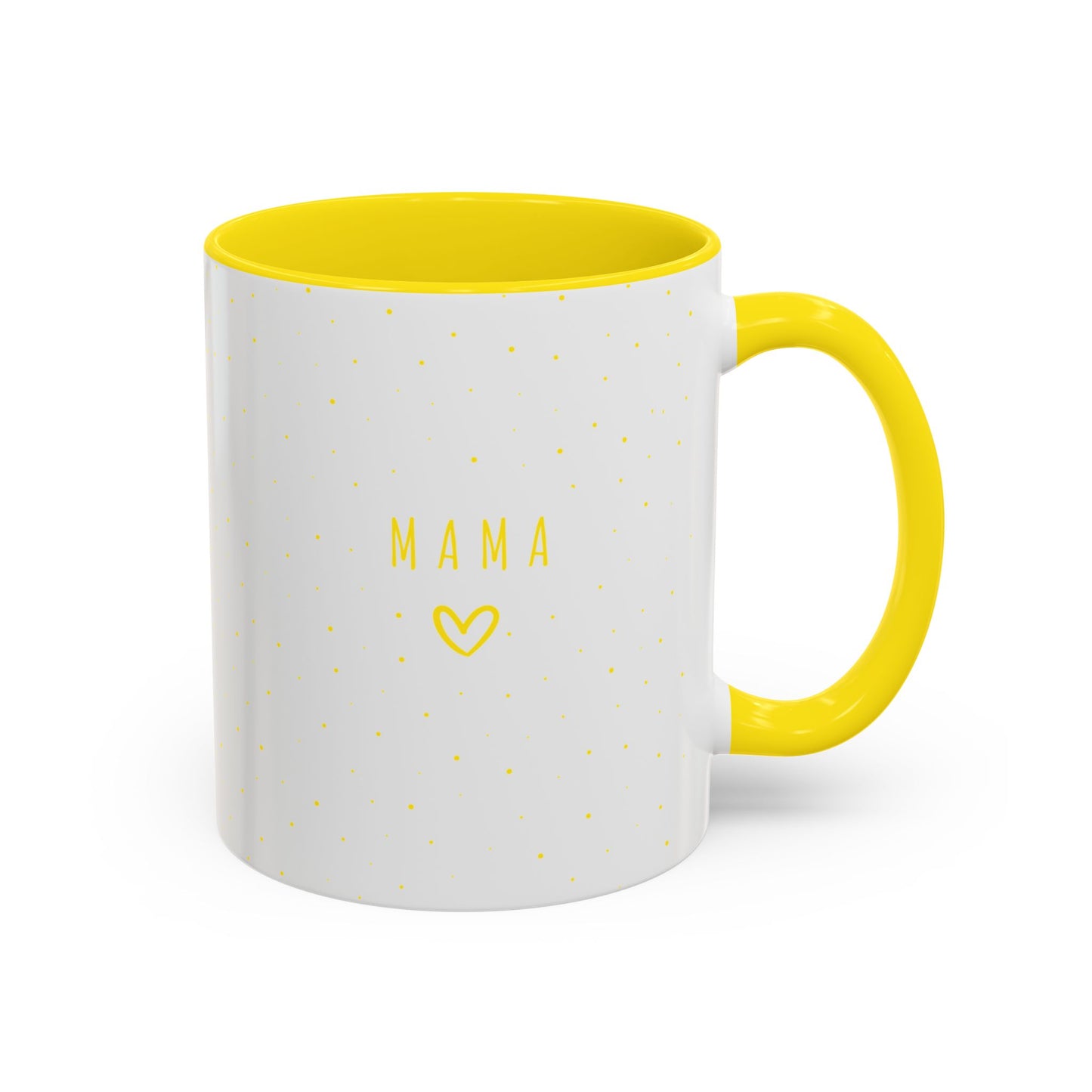 Yellow Accent Mama Coffee Mug – 11oz white ceramic mug with yellow handle and interior