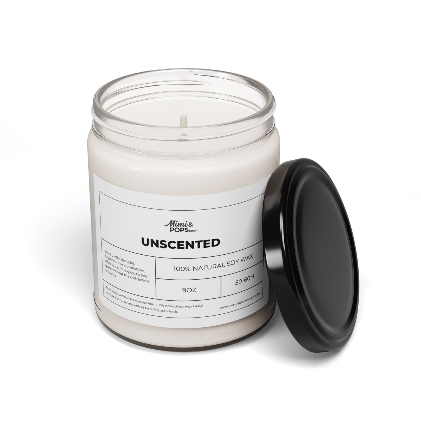 Close-up of Unscented Soy Candle showing smooth soy wax and cotton wick