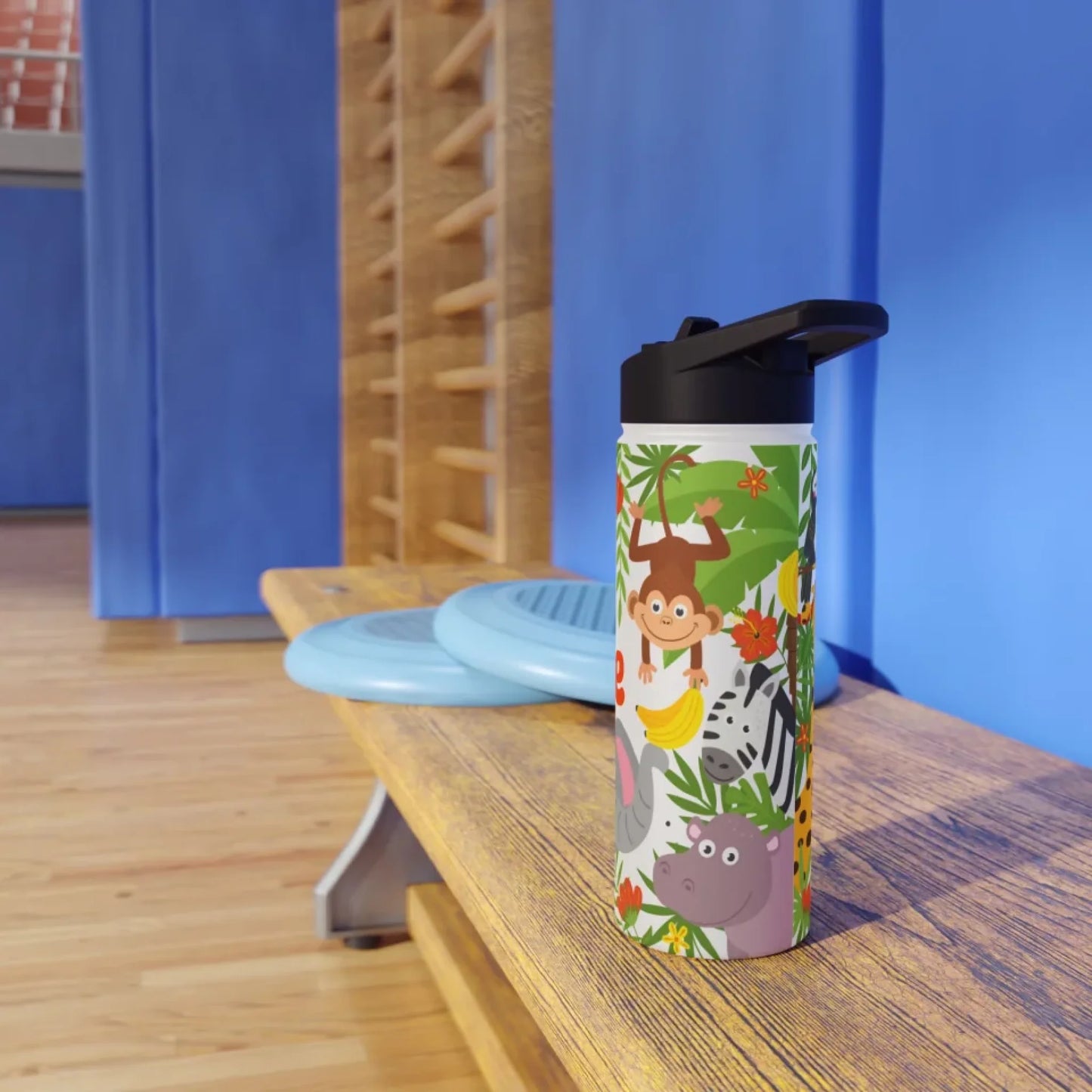 Roar, Swing, Explore insulated tumbler with colorful jungle design for children