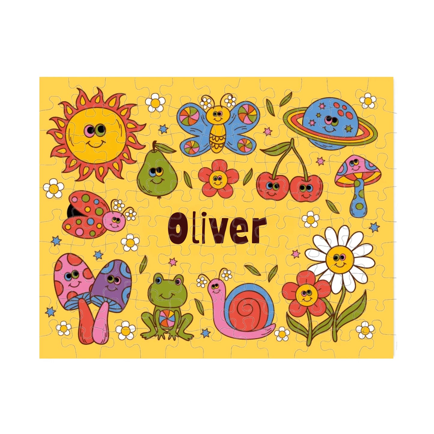 groovy garden friends personalized puzzle with child's name
