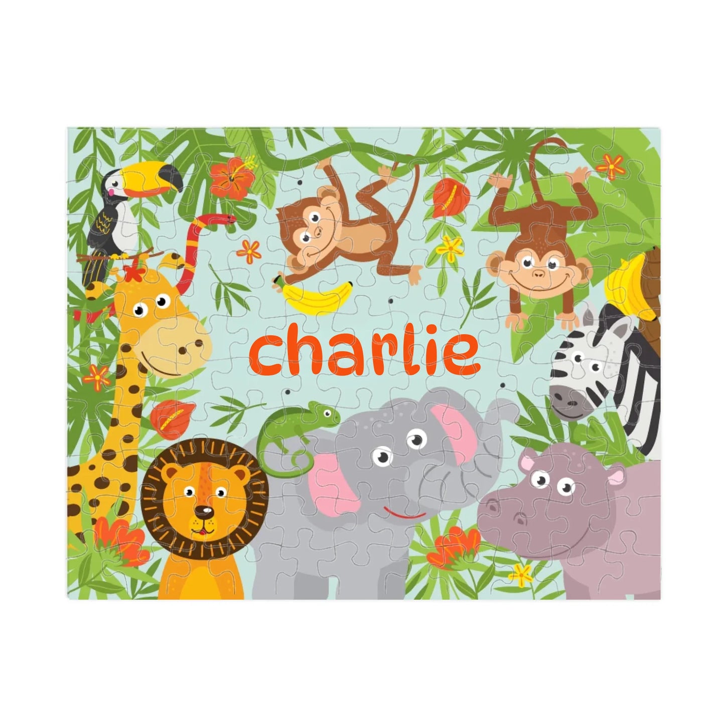 Personalized jungle animal jigsaw puzzle with child’s name – 30 or 110 pieces