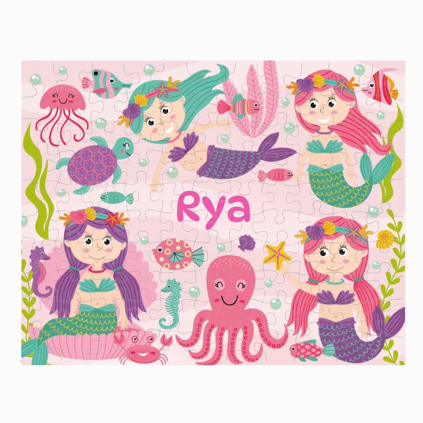 Custom name ocean puzzle with mermaids, jellyfish, and fish – kids activity