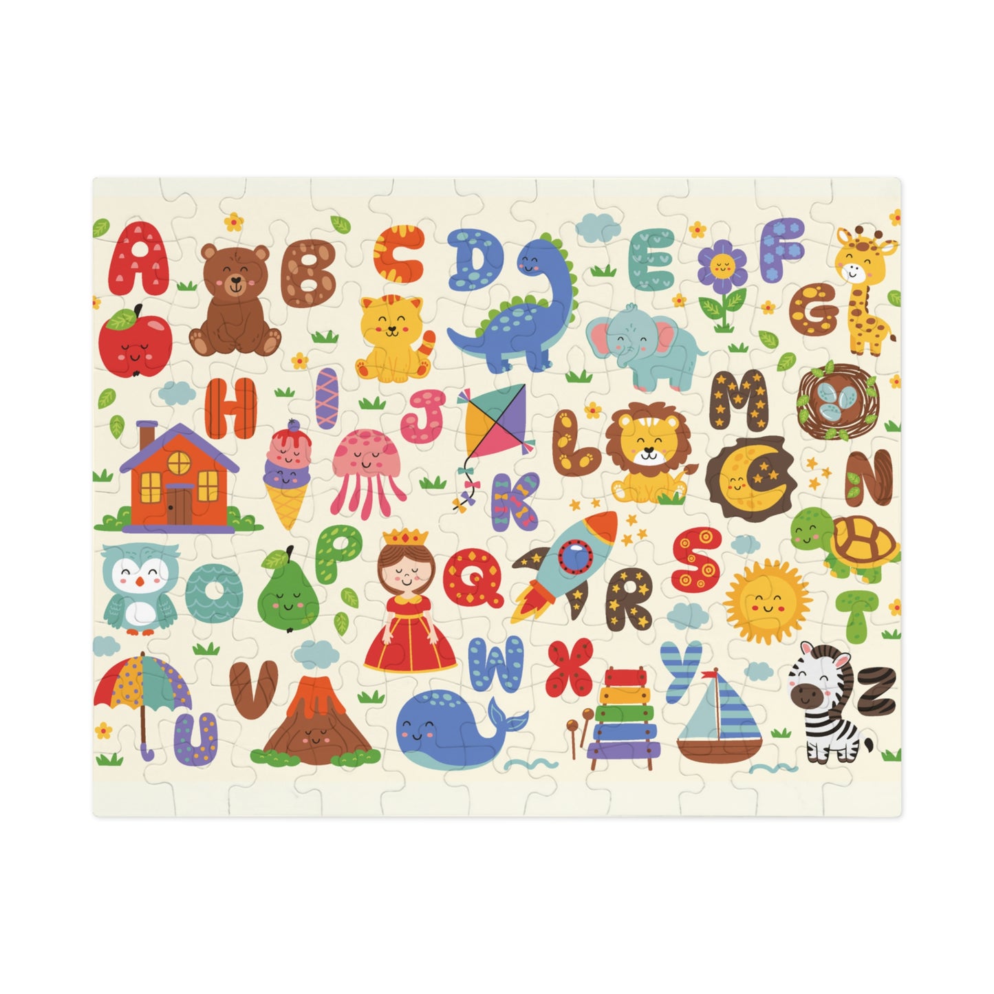 ABC Adventure kids puzzle featuring colorful alphabet letters and playful illustrations