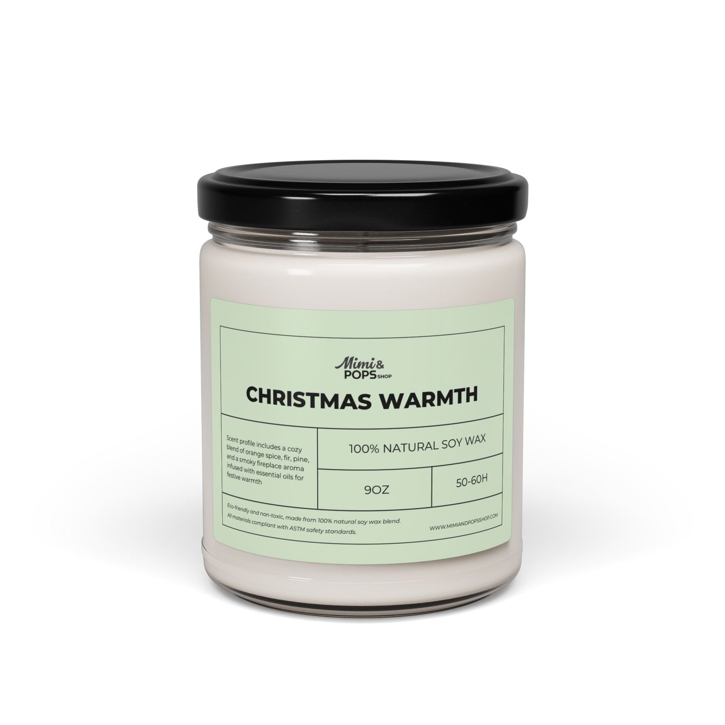Christmas Warmth Scented Soy Candle – 9oz glass jar with black lid