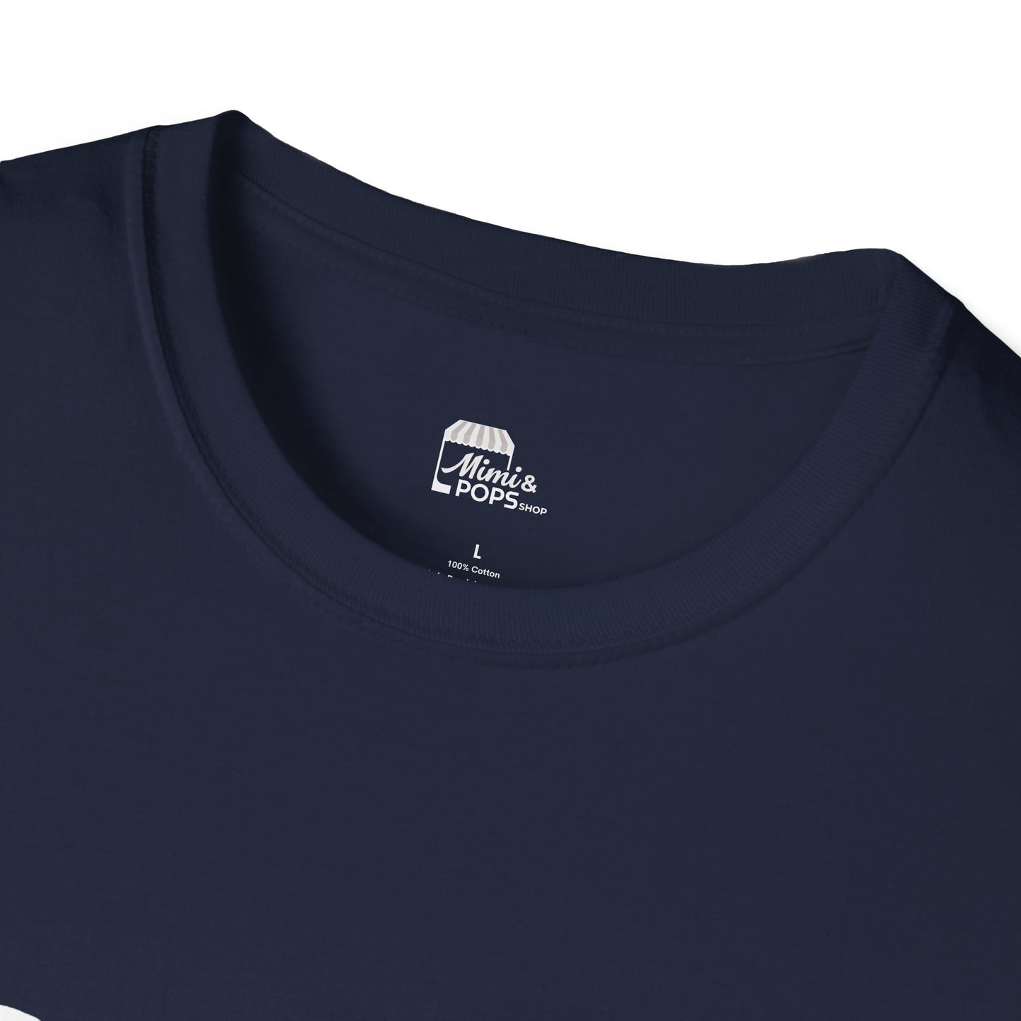 Navy unisex softstyle t-shirt with white 'Child of God' distressed print, laid flat