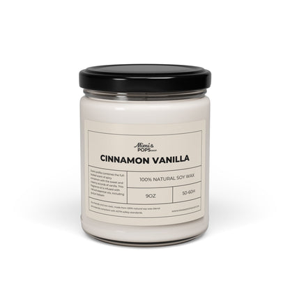 Cinnamon Vanilla Scented Soy Candle – 9oz glass jar with black lid