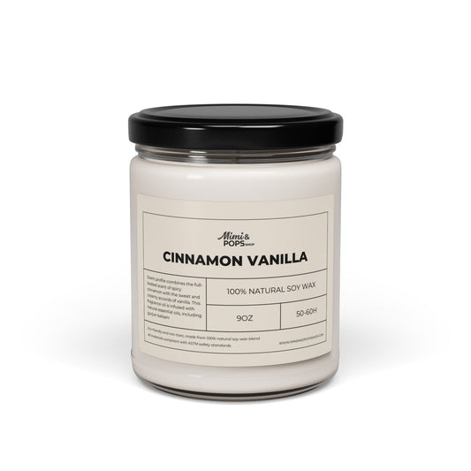 Cinnamon Vanilla Scented Soy Candle – 9oz glass jar with black lid