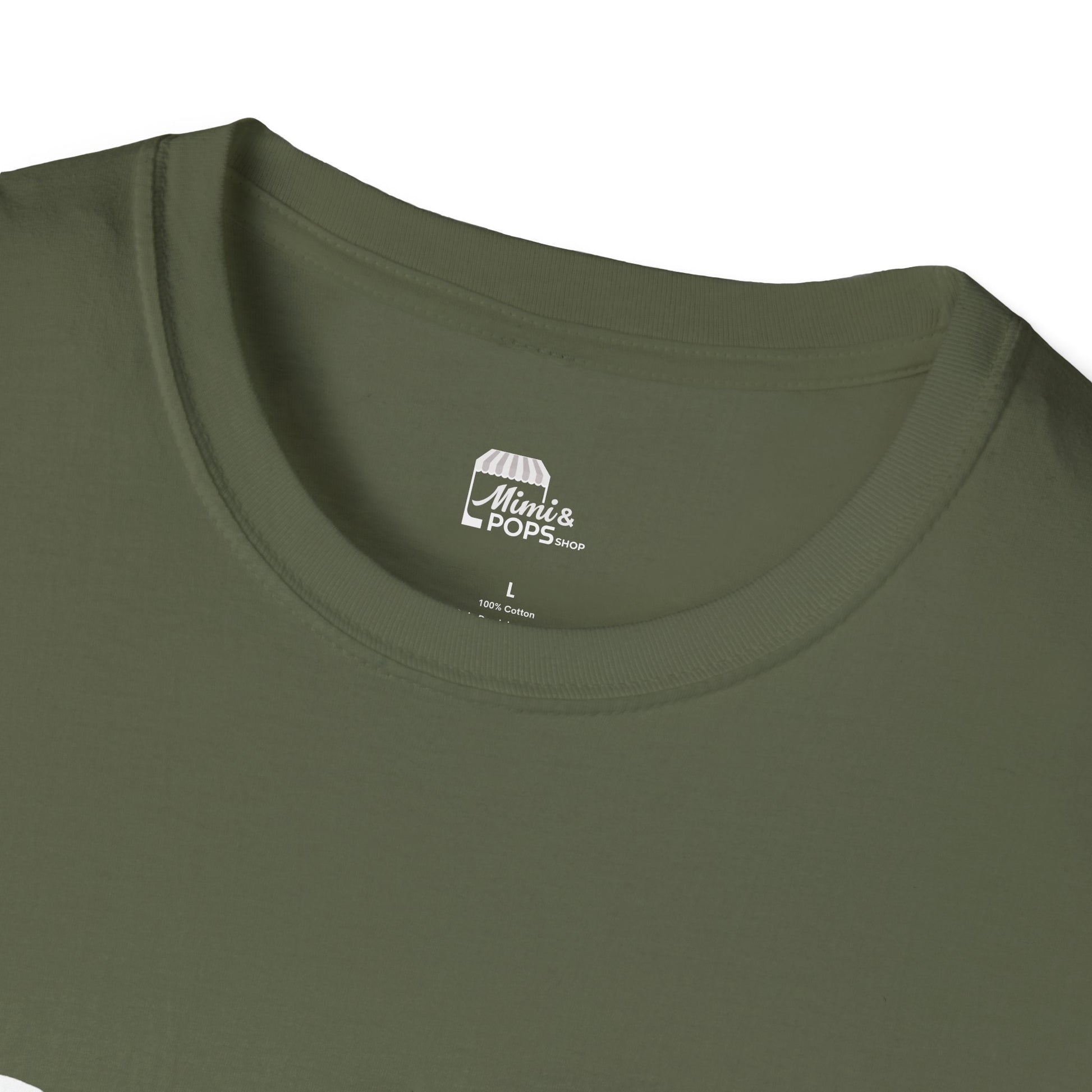 Green unisex softstyle t-shirt with white 'Child of God' distressed print, laid flat
