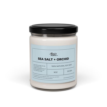 Sea Salt and Orchid Scented Soy Candle – 9oz glass jar with black lid