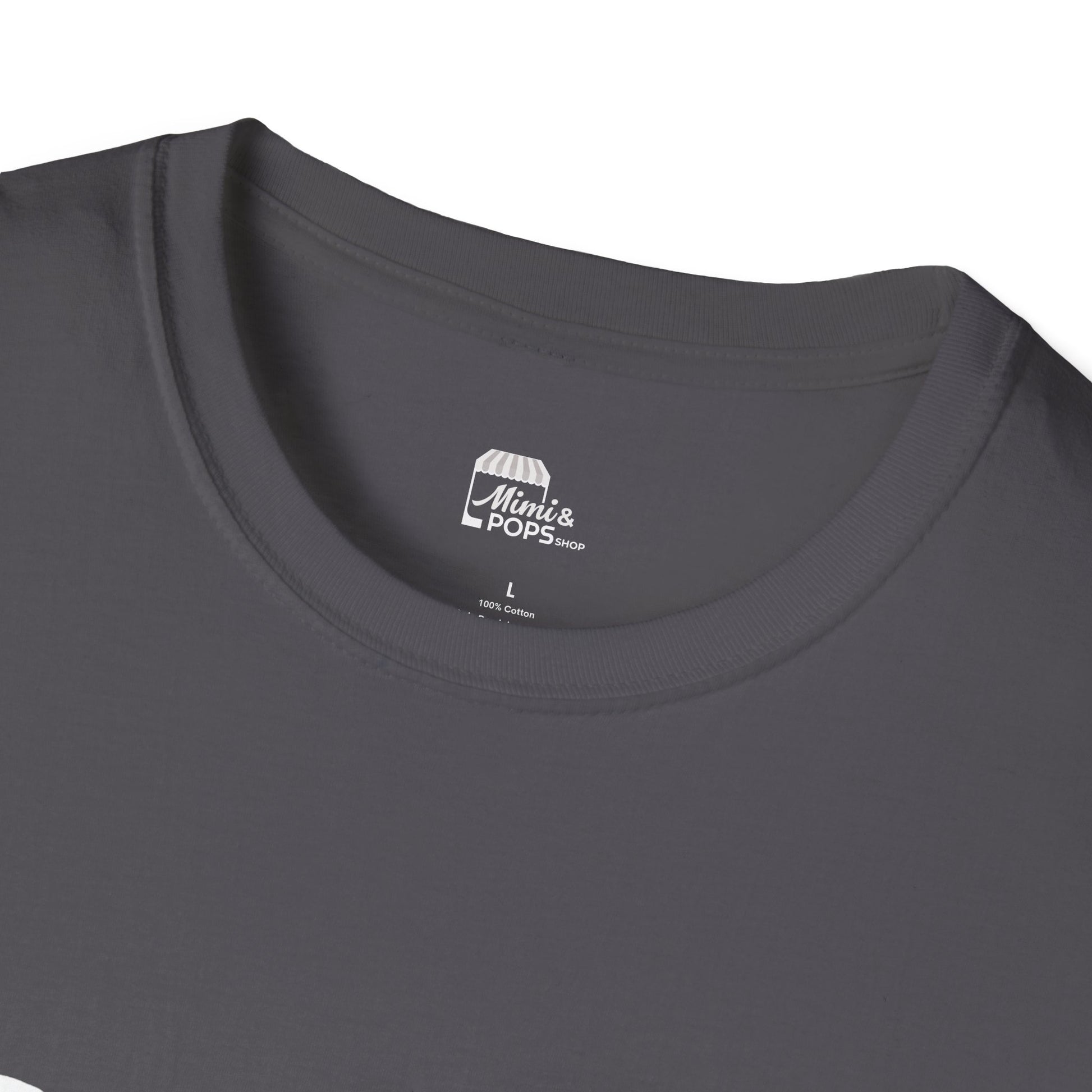 Gray unisex softstyle t-shirt with white 'Child of God' distressed print, laid flat