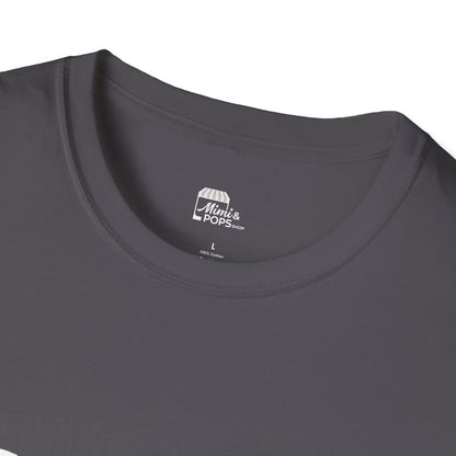 Gray unisex softstyle t-shirt with white 'Child of God' distressed print, laid flat