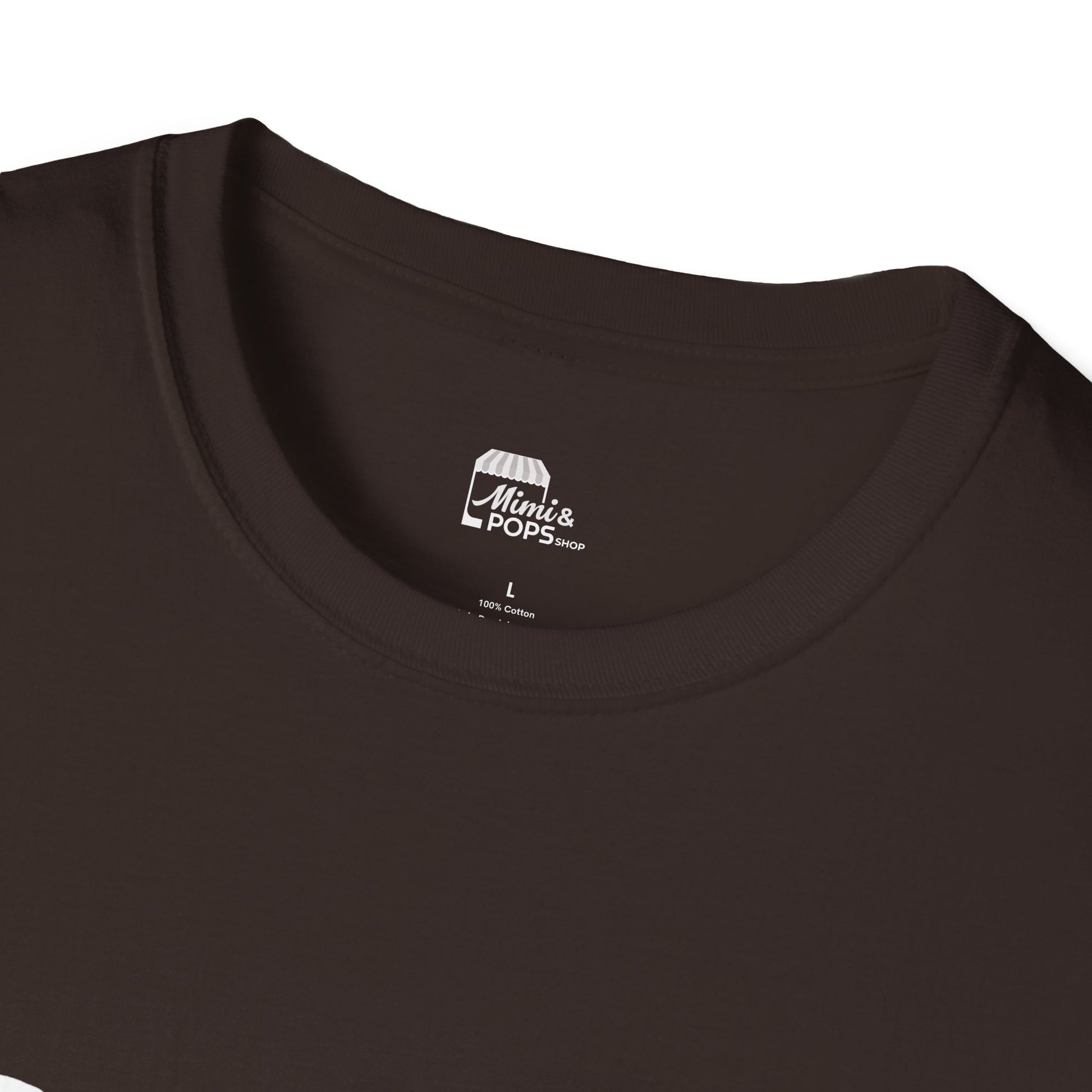Close-up of white 'Child of God' distressed lettering on brown soft cotton fabric