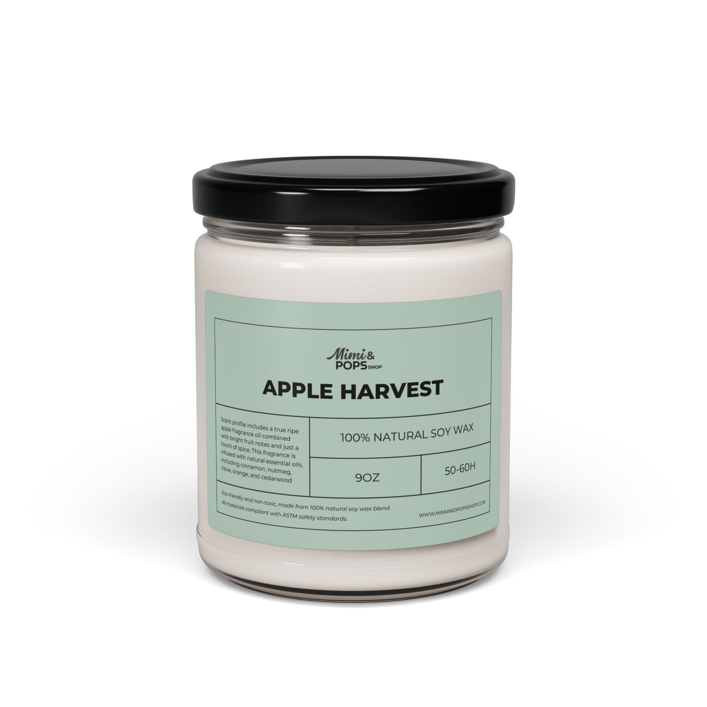 Apple Harvest Scented Soy Candle – 9oz glass jar with black lid