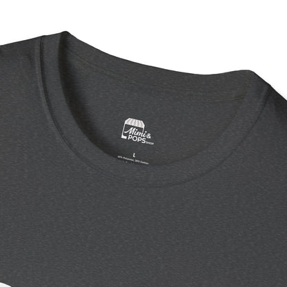 Gray unisex softstyle t-shirt with white 'Child of God' distressed print, laid flat