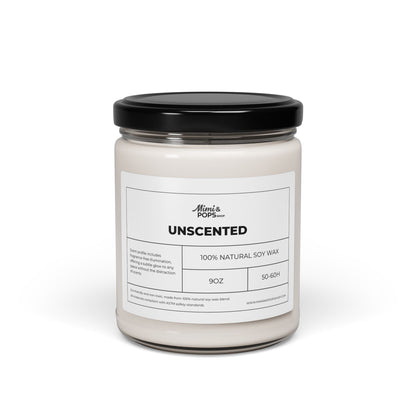 Unscented Soy Candle – 9oz white wax in clear glass jar with black lid