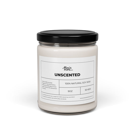 Unscented Soy Candle – 9oz white wax in clear glass jar with black lid