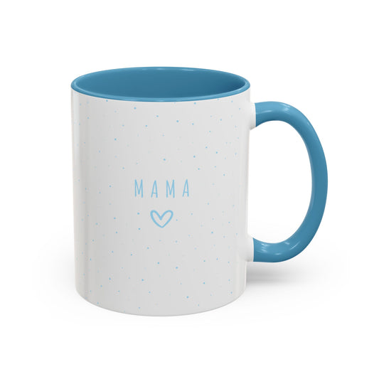 Blue Accent Mama Coffee Mug – 11oz white ceramic mug with blue handle and interior
