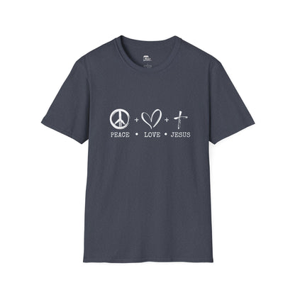 Grayunisex softstyle t-shirt with white 'Child of God' distressed print, laid flat