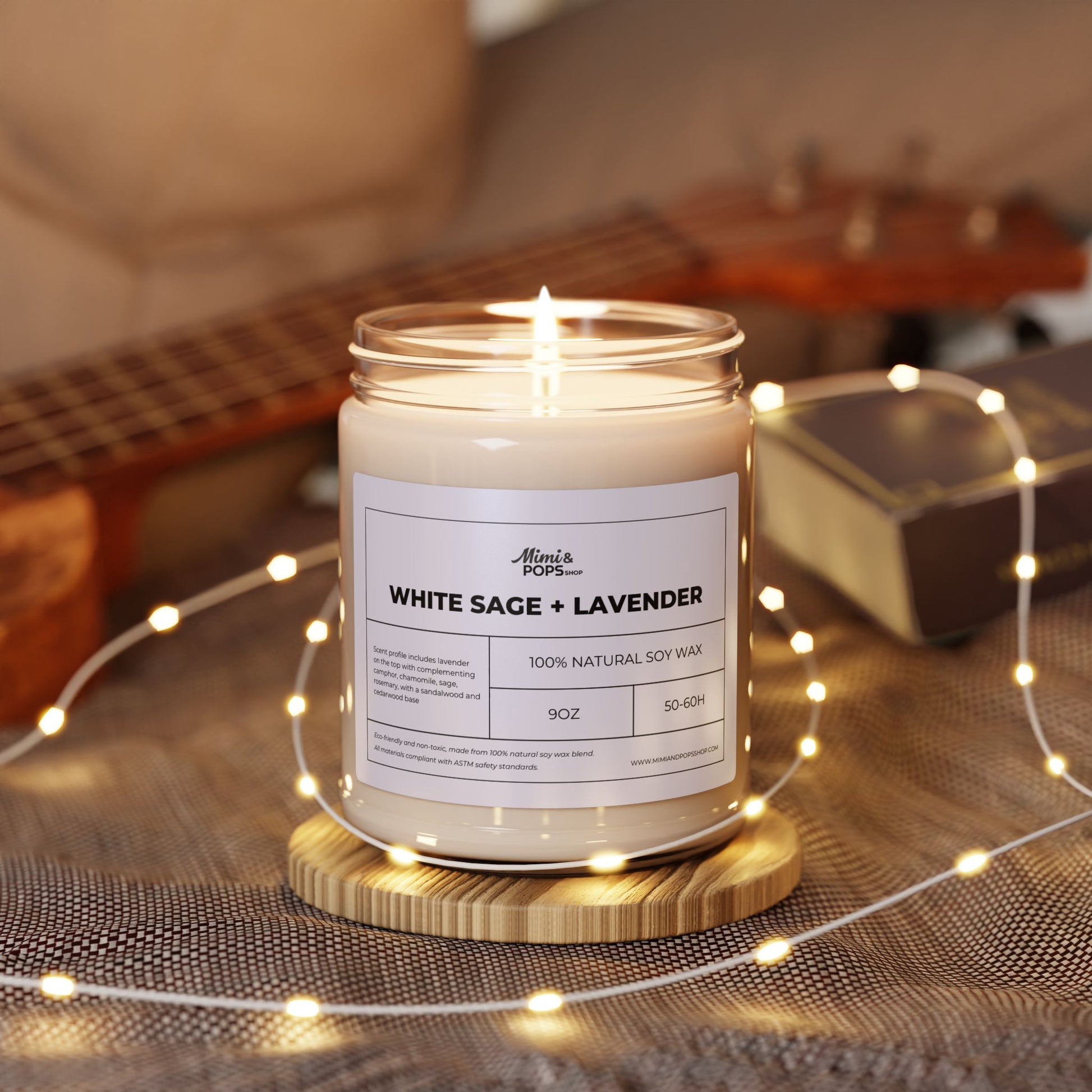 White Sage + Lavender- Scented Soy Candle, 9oz - Mimi & Pops Shop