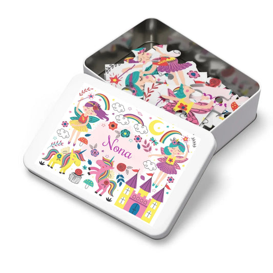 Personalized fairyland puzzle for girls – includes child's name, castle, unicorns, and fairies