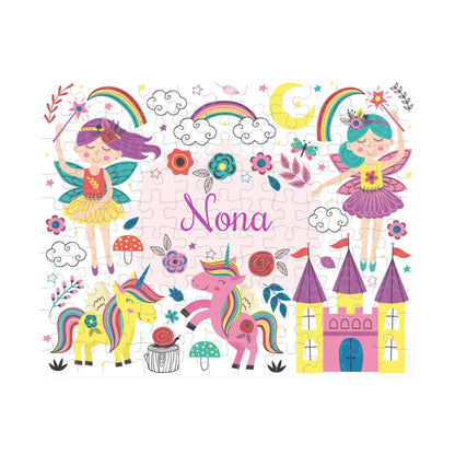 Custom enchanted puzzle gift for kids – magical unicorns and rainbow scene