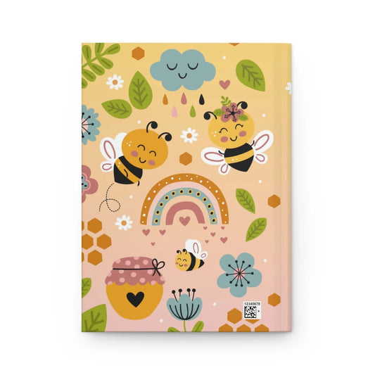 Children's personalized hardback notebook featuring vibrant bee-themed illustrations
