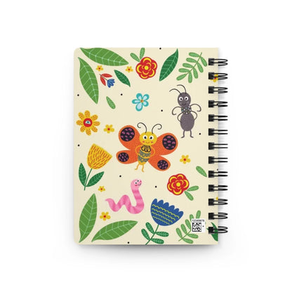 Children's personalized spiral notebook with cheerful insect-themed illustrations