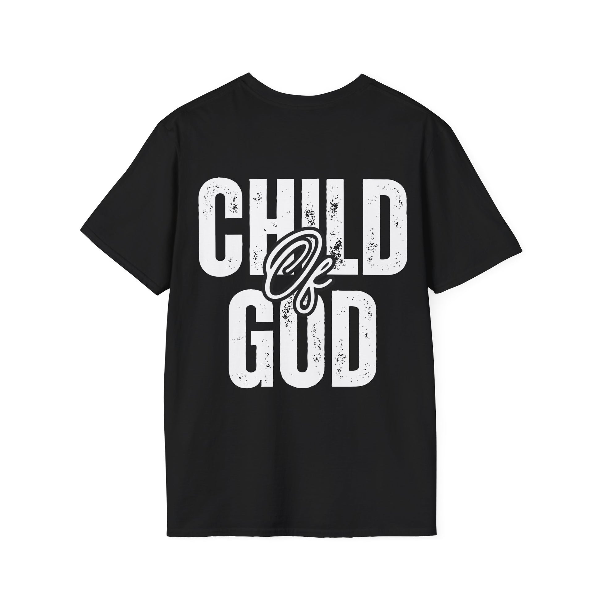 Back of black unisex softstyle t-shirt showing clean finish and breathable fabric