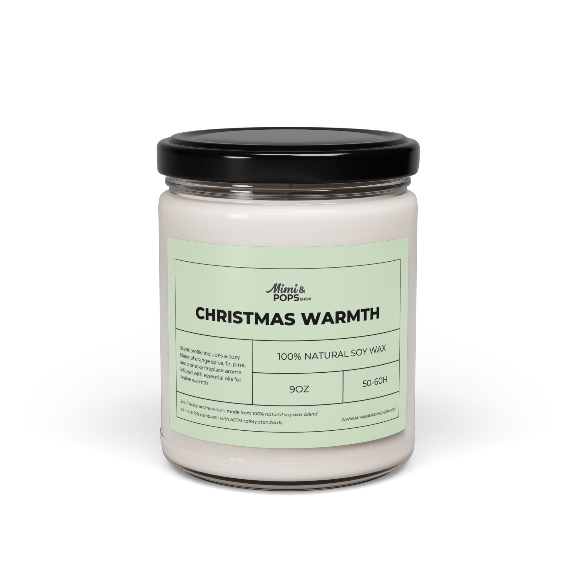 Christmas Warmth Scented Soy Candle – 9oz glass jar with black lid
