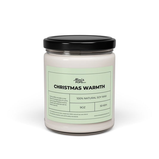 Christmas Warmth Scented Soy Candle – 9oz glass jar with black lid