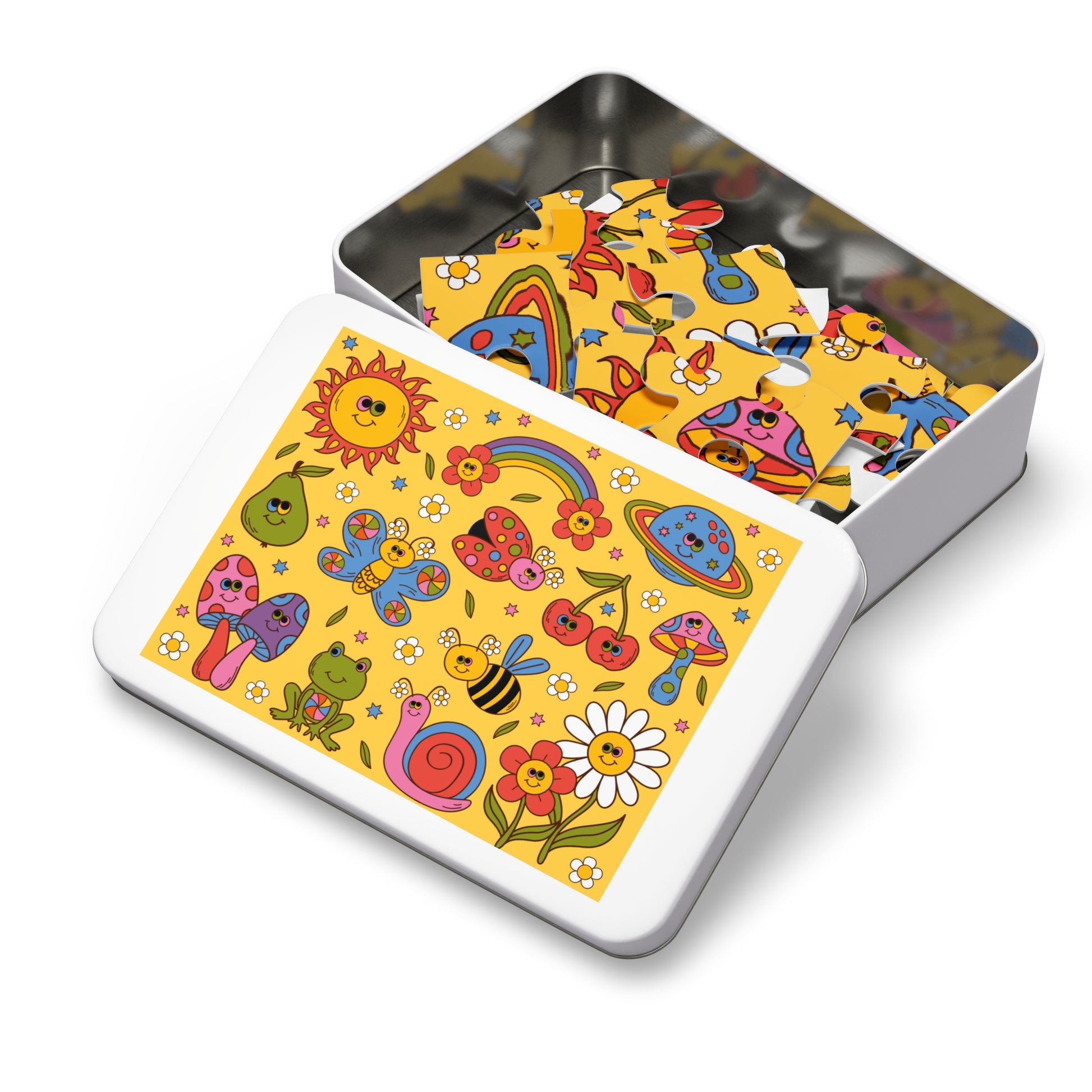 educational puzzle with butterflies, bees, and snails